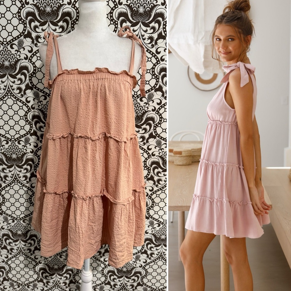 PRINCESS POLLY ✨ seersucker textured tiered mini dress | sz S